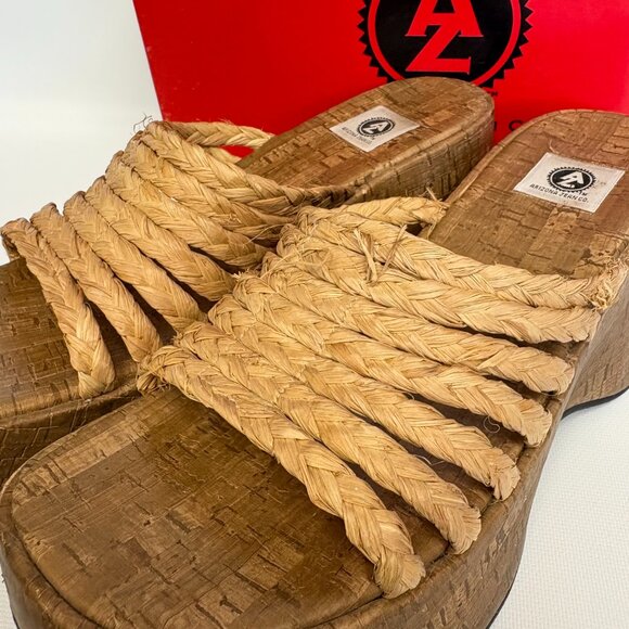 Vintage Arizona Women's Cork/Wicker Platform Sandals - Picture 3 of 6